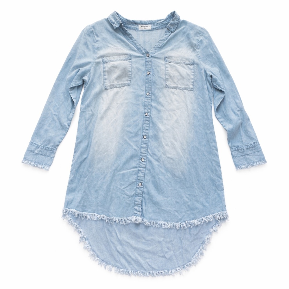 Zenana Soft Denim Shirt Dress XL High Low Frayed Hem